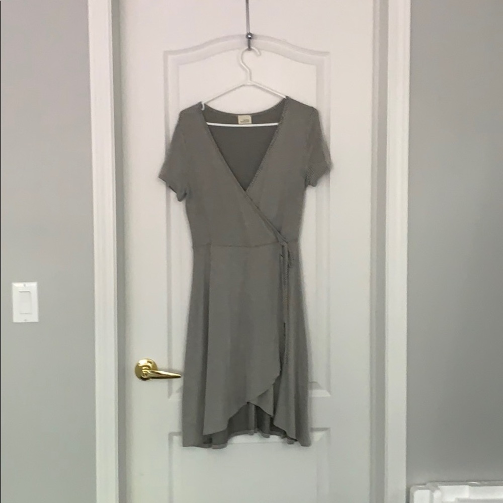 Black and white striped wrap dress